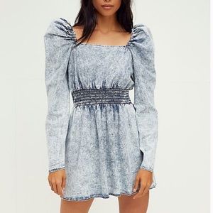 NWT Free People Molly Mini Dress in Acid Wash Denim